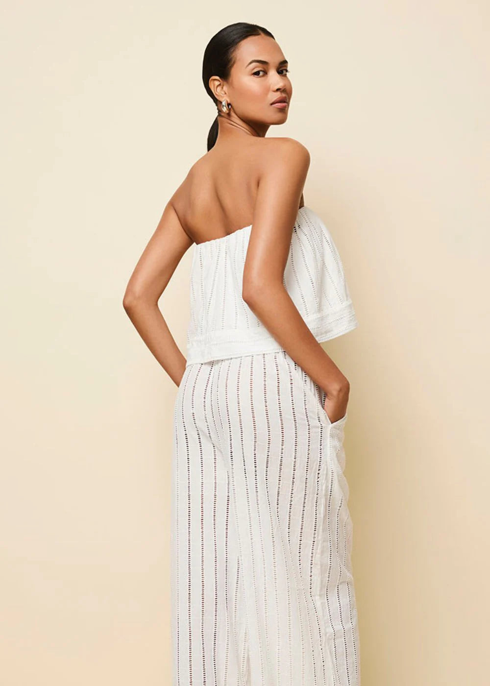 Jennie Striped Eyelet Tube Top Optic White