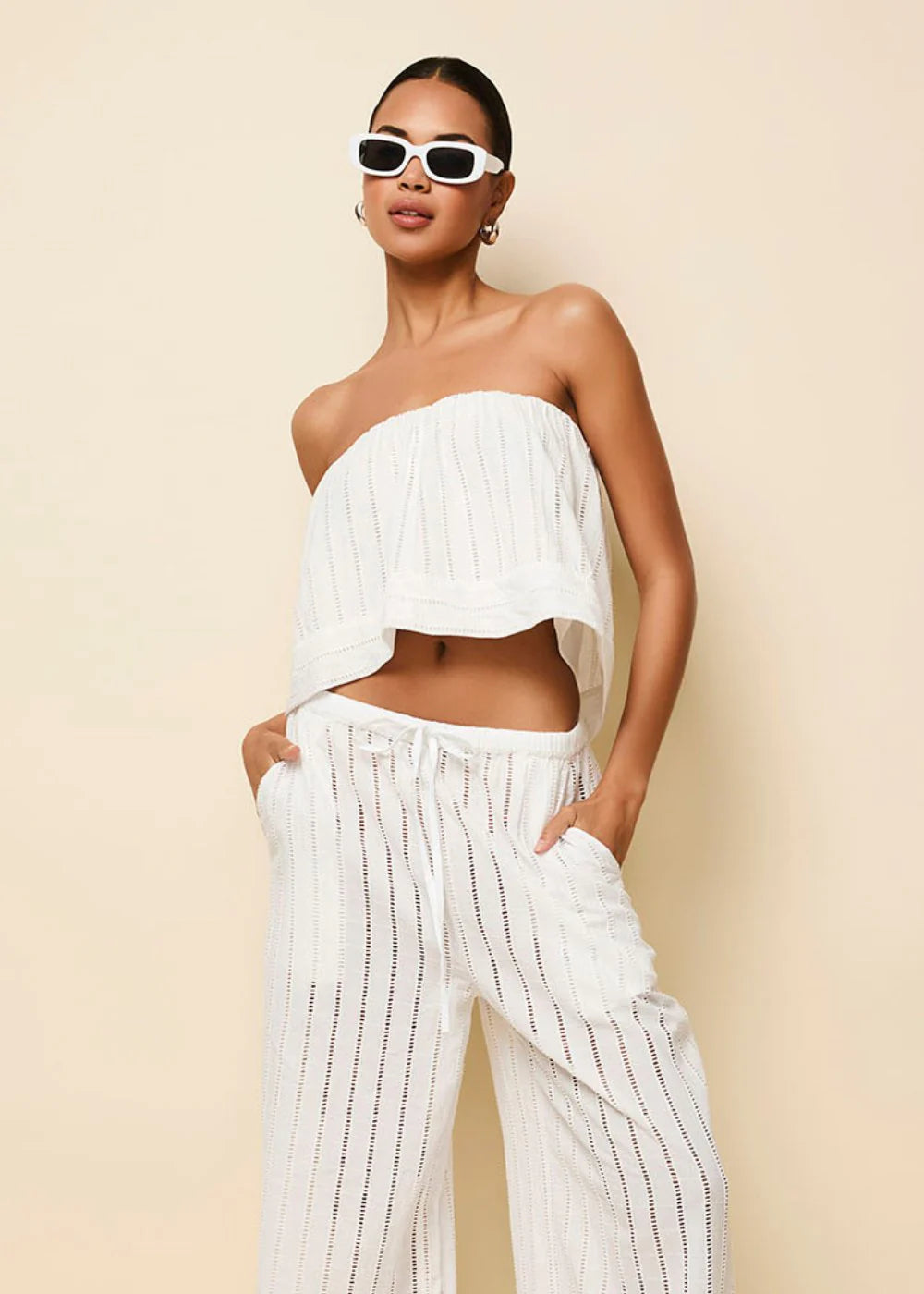 Jennie Striped Eyelet Tube Top Optic White