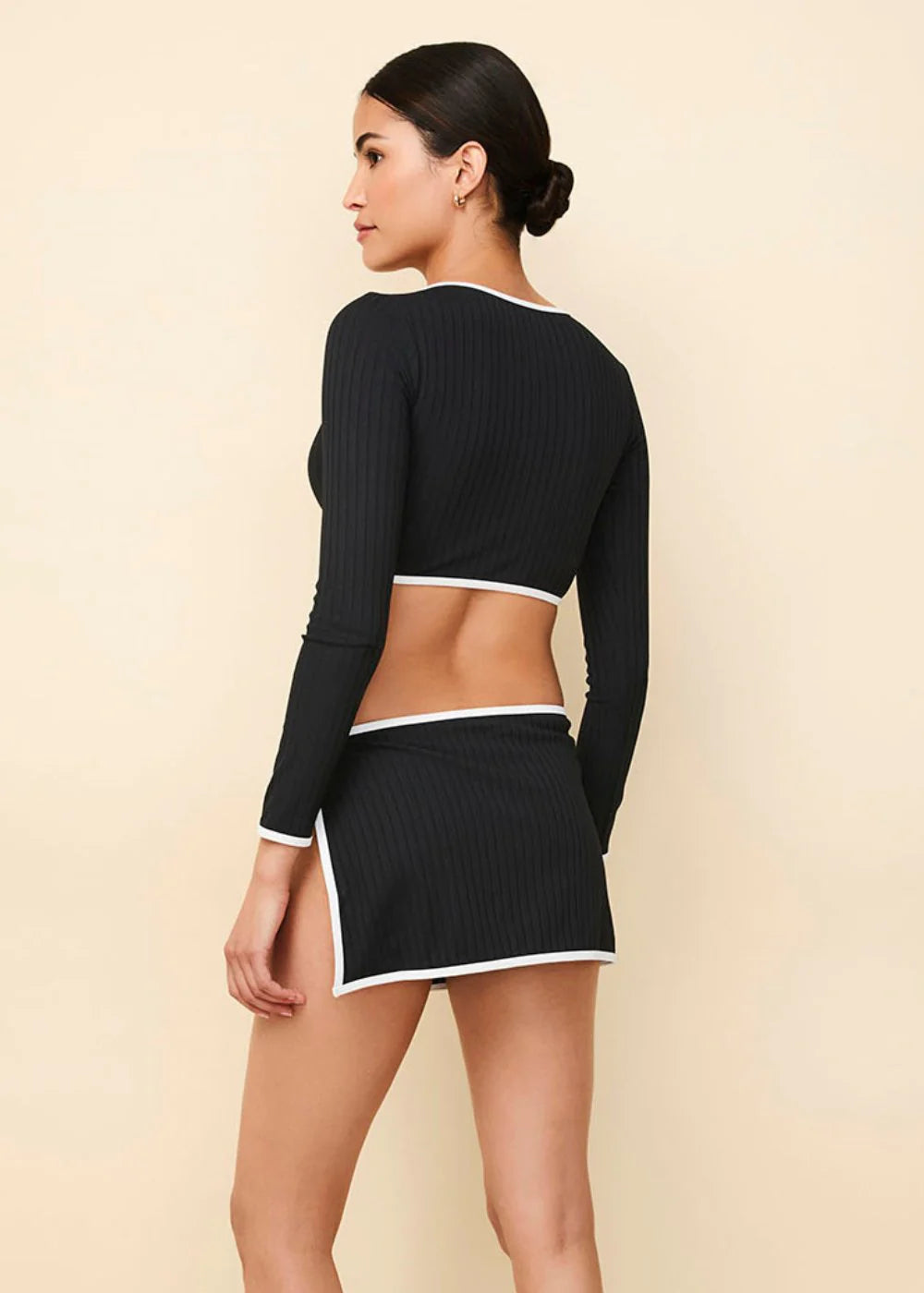 Nola Ribbed Rashguard Noir / Optic White