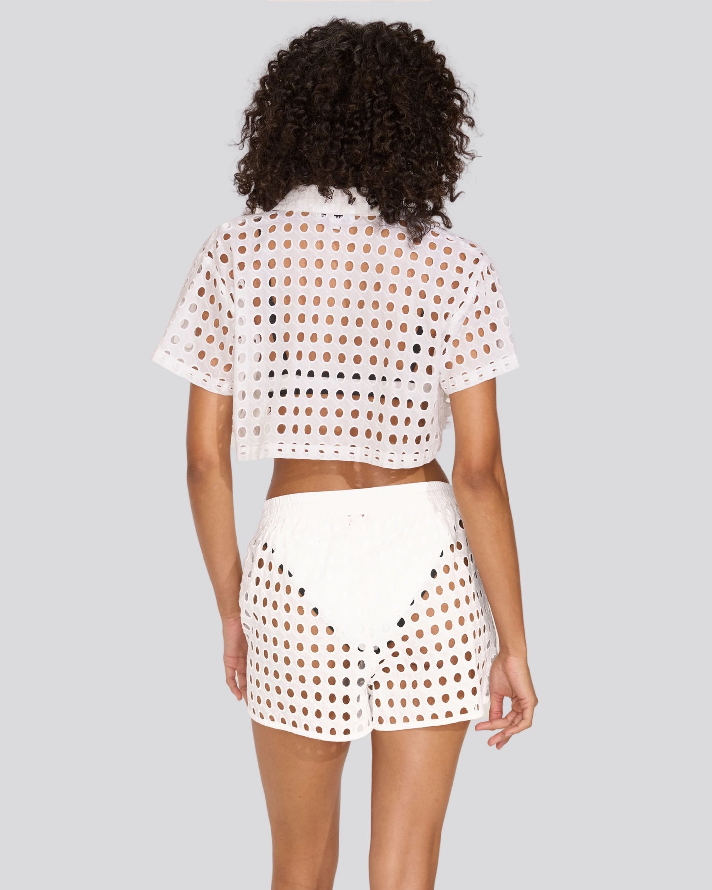 Eyelet Cropped Cabana Shirt Optic White