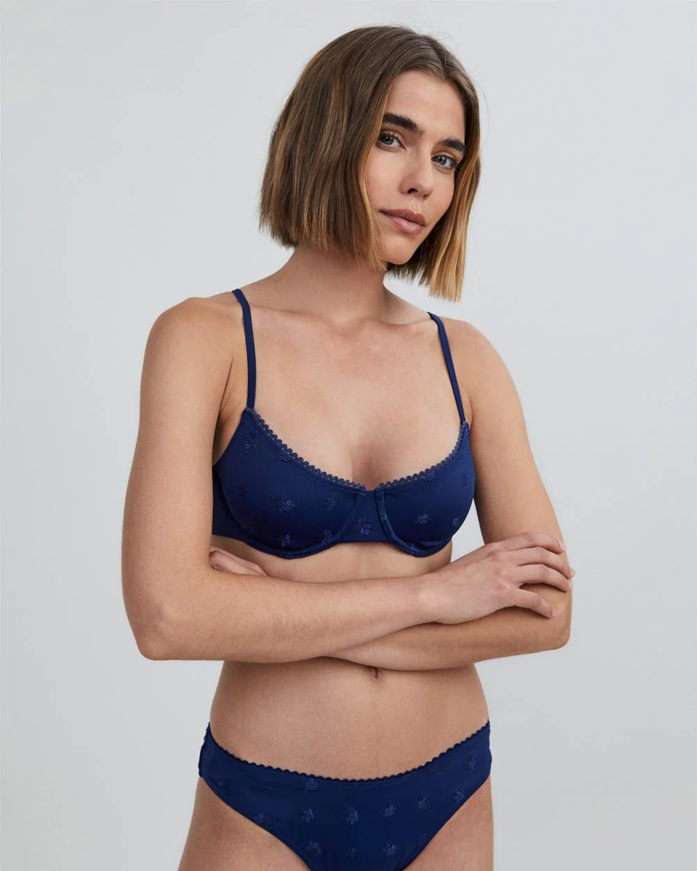 Daphne Embroidered Bikini Top French Navy