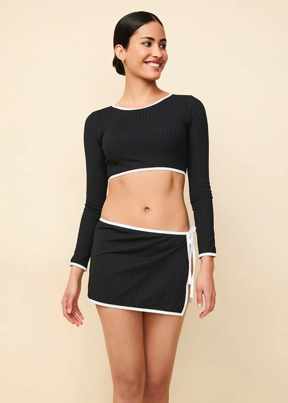 Nola Ribbed Rashguard Noir / Optic White