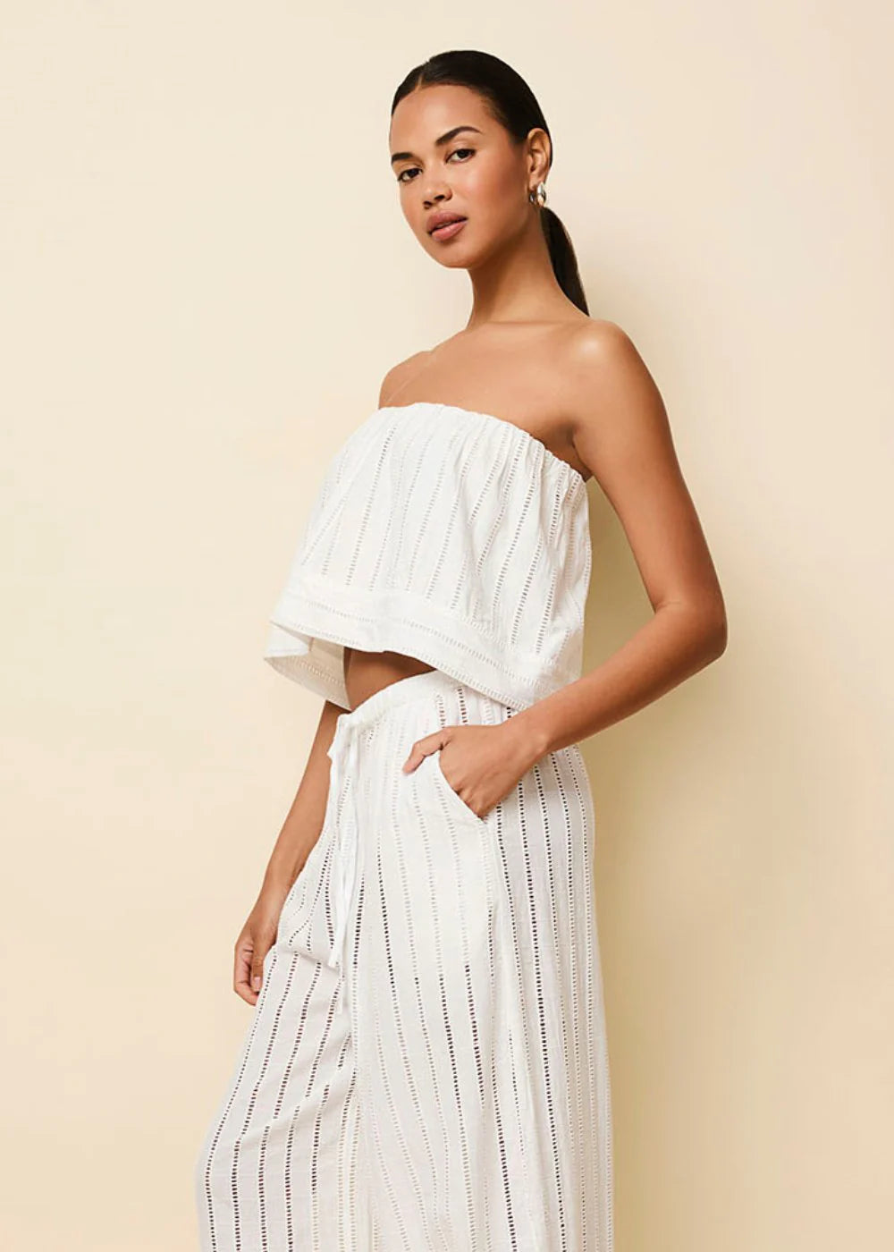 Jennie Striped Eyelet Tube Top Optic White