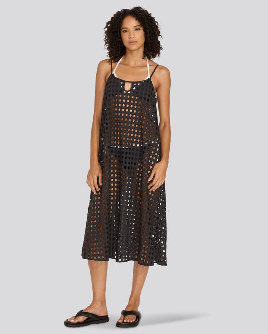 Eyelet Annika Midi Dress Noir