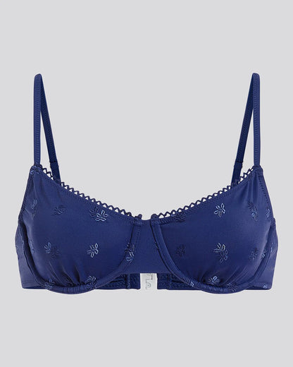 Daphne Embroidered Bikini Top French Navy