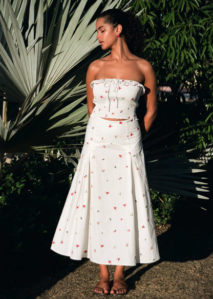 Gael Embroidered Skirt Optic White