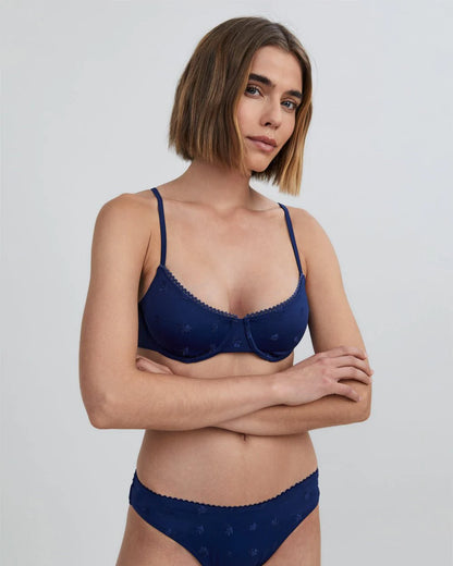 Daphne Embroidered Bikini Top French Navy