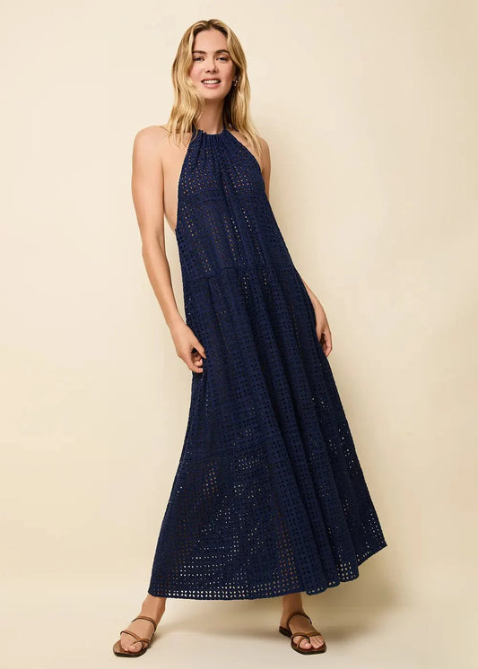 Kai Dress Leaf Eyelet French Navy