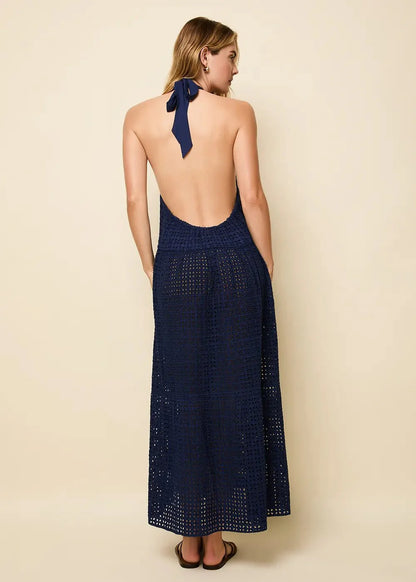 Kai Dress Leaf Eyelet French Navy