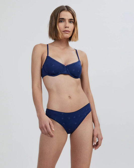Daphne Embroidered Bikini Top French Navy