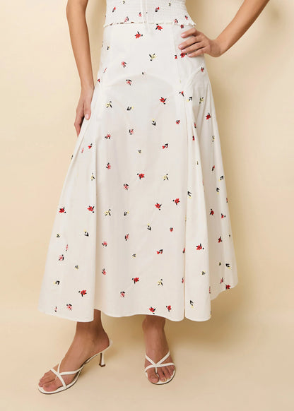Gael Embroidered Skirt Optic White