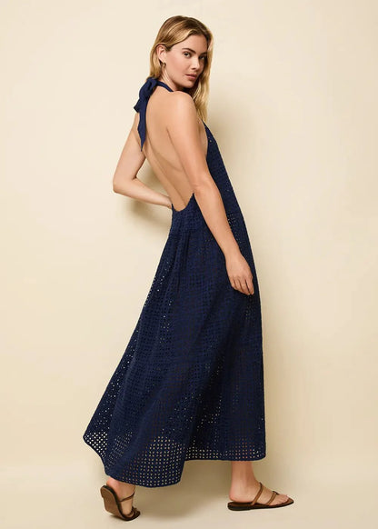 Kai Dress Leaf Eyelet French Navy