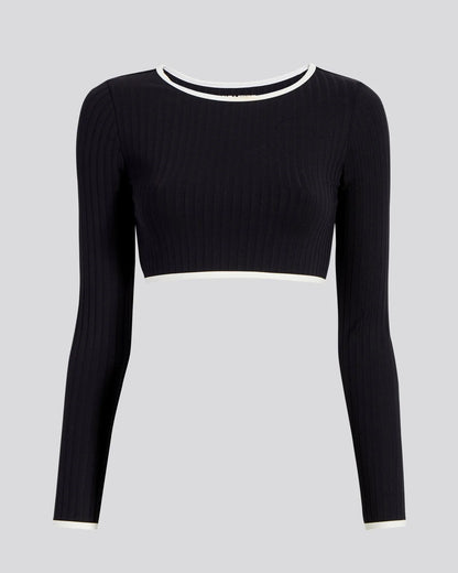 Nola Ribbed Rashguard Noir / Optic White