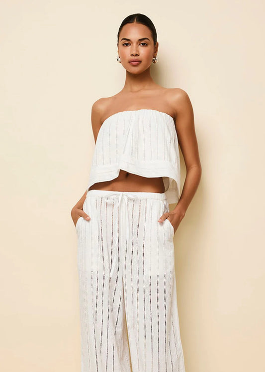 Jennie Striped Eyelet Tube Top Optic White